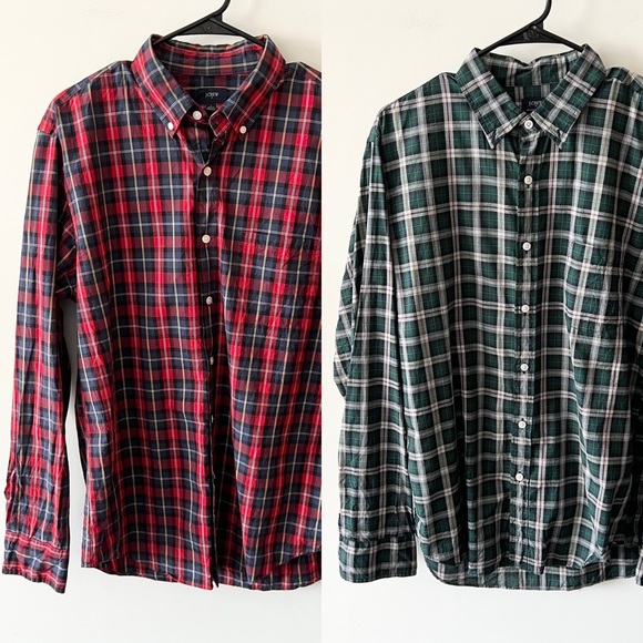 J. Crew Bundle of 2 Plaid Button Down Shirts Red Green E - Picture 1 of 11